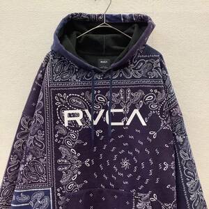 RVCA ルーカ プルオーバーパーカー ペイズリー柄 裏起毛 パープル size L 77389