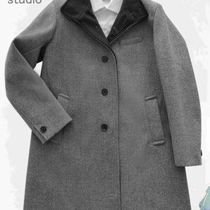 ピーコート　 ウール調ステンカラーコート メンズ グレー ロングコート 厚手 ウール アウター ステンカラーコート ロングコート