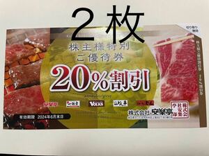 安楽亭　など　株主優待券　20％割引券 有効期限　2024年6月末日　２枚