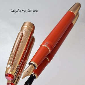 ◆▲万年筆【MAJOHN/末匠】P135「福」万年筆 ピンクゴールド×オレンジ 天冠赤 EF 極細 両用式 コンバーター付属 新品 単品発送/MO34RD