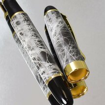 ◆●万年筆【JINHAO/金豪】X450 葉巻型 グレーマーブル 白線 太軸 両用式 大型 18KGP ペン先 Ｆ 細字 縞模様 1円～ 新品 /JH28F_画像7