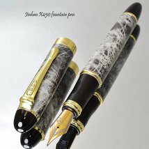 ◆●万年筆【JINHAO/金豪】X450 葉巻型 グレーマーブル 白線 太軸 両用式 大型 18KGP ペン先 Ｆ 細字 縞模様 1円～ 新品 /JH28F_画像3