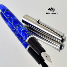 ◆●【JINHAO/ジンハオ】51A アクリル万年筆 F(細字) 昔ながらのセルロイド万年筆のような鮮やかなカラーリング ディープブルー /JH4-BL_画像2