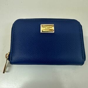 【TM1225】ドルチェ＆ガッバーナ Dolce＆GABBANA 財布 ファスナー レザー ロゴ ウォレット ブルー ゴールド金具 ドルガバ 小銭入れ 