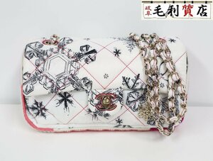 シャネル CHANEL マトラッセ ココマーク 雪の結晶 チェーン ショルダーバッグ ナイロン ピンク ホワイト ゴールド金具 極美品 バッグ