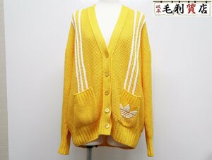  Gucci × Adidas GUCCI cardigan lady's M size cotton linen yellow white 697513 ultimate beautiful goods knitted 