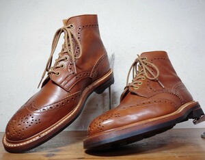 【良品】英国製 Tricker's/トリッカーズ モールトン カントリー ウィングチップ ブーツ US61/2 Fit.5 24.5cm相応 茶/クロケット cheaney