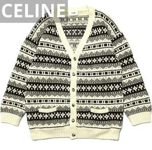 正規品21AW CELINE Baja fair isle Shetland wool oversized cardigan XL セリーヌ フェアアイルバハウールニットオーバーカーディガン