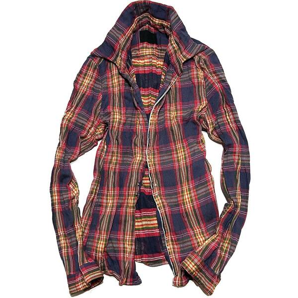 定価3.9万 junhashimoto WRINKLE CHECK HOOK SHIRTS 3 赤 ジュンハシモト チェックホックシャツ wjk akm 1piu