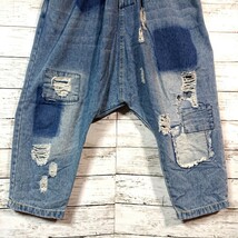 WOIS■デニム■サルエルパンツ■クロップドパンツ■ダメージ加工■リペア加工■レディース■ジーンズ■サイズ：FREE■美品_画像6