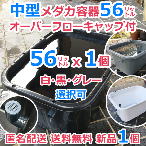 メダカ飼育容器【56㍑ 白黒灰選択可 1個 オーバーフローキャップ付】匿名 送料込 メダカ飼育ケース 金魚 ビオトープ 大雨 【五色アクア】