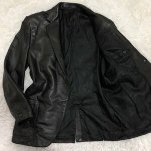 極美品 XL 最高級ラムレザー テーラード ジャケット ブラック アウター シープスキン 羊 本革 秋冬 黒 LL メンズ 紳士
