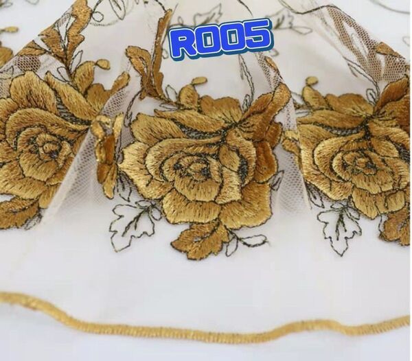 豪華 ローズゴールド 薔薇花刺繍レース