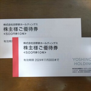 ☆吉野家　株主様ご優待券 10000円分(500円分 x 10枚 x 2冊) 有効期限2024年11月30日　送料無料☆