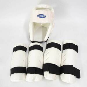 [ used ] set ATHLETE head guard leg guard shin present .F white boxing combative sports spa- ring 