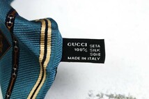 グッチ シルク クレスト紋章 ストライプ柄 レジメンタルストライプ イタリア製 ブランド ネクタイ メンズ グリーン GUCCI_画像5