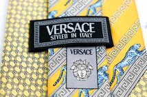 ヴェルサーチ シルク メデューサ柄 ストライプ柄 ドット パネル柄 イタリア製 ブランド ネクタイ メンズ イエロー VERSACE_画像4