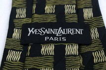 イヴ・サンローラン シルク 格子柄 総柄 YSL 高級 ブランド ネクタイ メンズ ブラック Yves Saint Laurent YSL_画像4