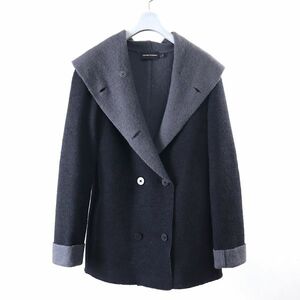 3-ZK052【良品】エンポリオアルマーニ EMPORIO ARMANI ダブルフェイス ウール フード付 コート ジャケット ブラック 40 レディース