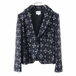 3-ZK046【美品】アルマーニコレツィオーニ ARMANI COLLEZIONI 高級ライン ウール ジャケット ブラック シルバー 柄 42 レディース