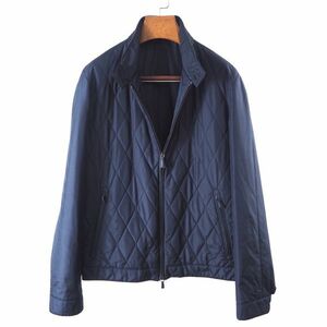 M3-TL018【美品】エルメネジルドゼニア Ermenegildo Zegna 最高級 革タグ シルク 中綿ジャケット ダークネイビー 52 メンズ