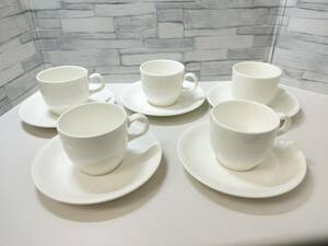 23040■NARUMI ナルミ BONE China PLUS CERAM カップ＆ソーサ 5客セット コーヒーカップ 白/箱無し