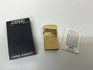 (管22977)【ZIPPO ジッポ】CALIFORNIA HIGHWAY PATROL SOLID BRASS ソリッドブラス スリム 1993年(D IX) 難有(フリント固着) 長期保管品