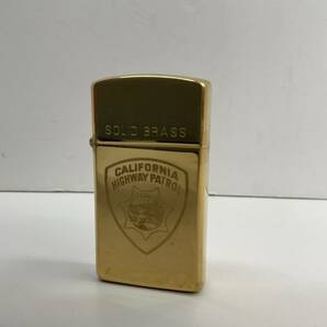 (管22977)【ZIPPO ジッポ】CALIFORNIA HIGHWAY PATROL SOLID BRASS ソリッドブラス スリム 1993年(D IX) 難有(フリント固着) 長期保管品の画像2