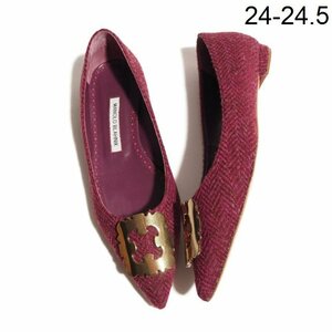 B9836P VMANOLO BLAHNIK Manolo Blahnik V ZOBIX FLAT metal buckle attaching tweed Flat pumps purple 38/24~24.5cm autumn winter rb mks