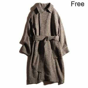 M1796P　▼ATHA アタ▼　NEP TWEED MAXI COAT ネップ入り ヘリンボーンツイード ベルト付き ロングコート グレー ユニセックス 秋冬 rb