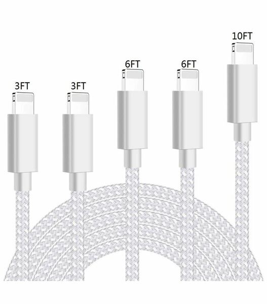 充電ケーブル 【５本セット 3/3/6/6/10FT】 ライトニングケーブル 高速データ転送 急速充電 USB同期＆充電 ナイロン編み