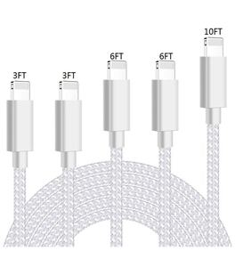 充電ケーブル 【５本セット 3/3/6/6/10FT】 ライトニングケーブル 高速データ転送 急速充電 USB同期＆充電 ナイロン編み
