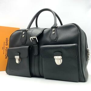 1円●極美品●LOUIS VUITTON ルイヴィトン メンズ イヴァン ボストンバッグ タイガ アルドワーズ 黒 M32502 トートバッグ 旅行鞄 大容量