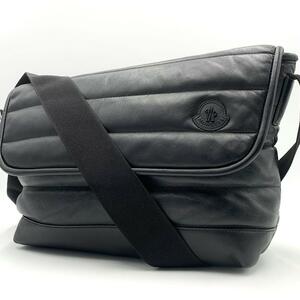 1円●極美品●MONCLER モンクレール KINO MM BORSA ショルダーバッグ ブラック/黒 メッセンジャーバッグ オールレザー ラムレザー ダウン