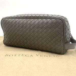 1円●極美品●BOTTEGA VENETA ボッテガヴェネタ メンズ セカンドバッグ イントレチャート クラッチバッグ グレー ラムレザー ハンドバッグ