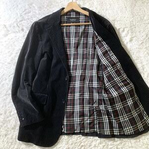 極美品,Lサイズ◎BURBERRY BLACK LABEL バーバリーブラックレーベル テーラードジャケット ベルベット ベロア ノバチェック ストライプ 黒