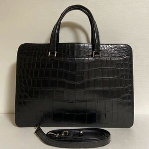 ★JRA／日本製 ★センター取り マットクロコダイル SD付きビジネスバッグ・書類入れ (Black) size：W 40× H 28 × D 11.5㎝ ★未使用品