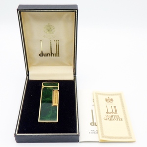 C23-438 dunhill ダンヒル ガスライター ローラー式 マーブルグリーン×ゴールド スイス製 中古 現状品 ギャラ/箱付き 火花OK 着火未確認