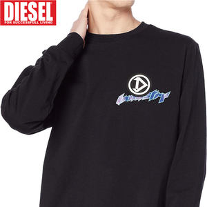 S/新品 DIESEL ディーゼル ロゴ Tシャツ T-JUST-LS-E1 メンズ レディース ブランド カットソー ブラック