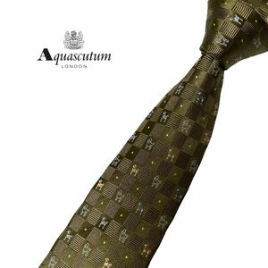 AQUASCUTUM ネクタイ 犬柄 格子柄 アクアスキュータム USED 中古 m547