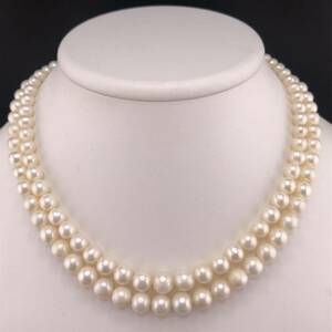 E12-2092 2連☆パールネックレス 5.5mm~8.0mm 約 42cm 59g ( Pearl necklace SILVER )