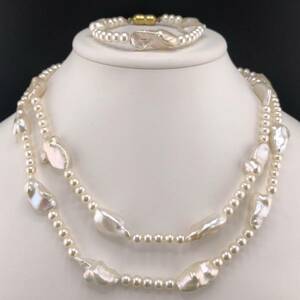P12-0016 2点SET☆パールネックレス&ブレスレット 84g 16g ( 天然 Pearl necklace イヤリング accessory )