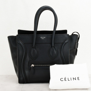 美品 セリーヌ CELINE ラゲージ マイクロ ショッパー マイクロショッパー バッグ ハンドバッグ トート レザー フィービー ブラック 黒 1円