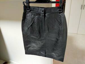  retro 80s'90s' real leather skirt black Old classic Vintage 