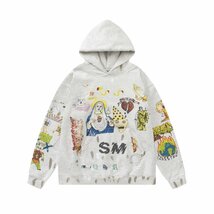 SAINT MICHAEL セントマイケル グラフィティ フーディー ダメージ加工 グレー系 中古 M JM B1_画像1