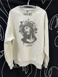 SAINT MICHAEL セントマイケル×河村康輔 ジーザススウェッ トグレー メンズパーカー ストリートウェア 中古 L JM A1