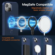 送料無料★iPhone 15 Plus ケース MagSafe対応スタンド 隠し収納式 ワイヤレス充電 縦横両対応 (ブルー)_画像2