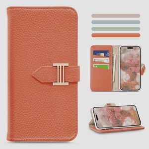 送料無料★iPhone 15 ケース 手帳型 財布型 カード収納 高級PUレザー サイドマグネット スタンド機能(オレンジ)
