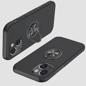 送料無料★iPhone 15ケース リング付 pc+tpu 耐衝撃 一体型 360°回転 スタンド機能 車載ホルダー(ブラック)