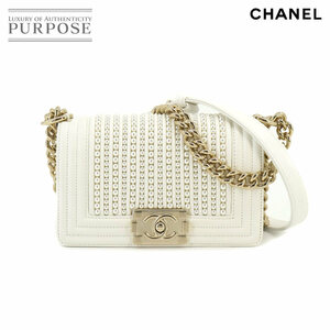 未使用 展示品 シャネル CHANEL ボーイシャネル スモール フェイクパール チェーン ショルダー バッグ レザー ホワイト A67085 90215230